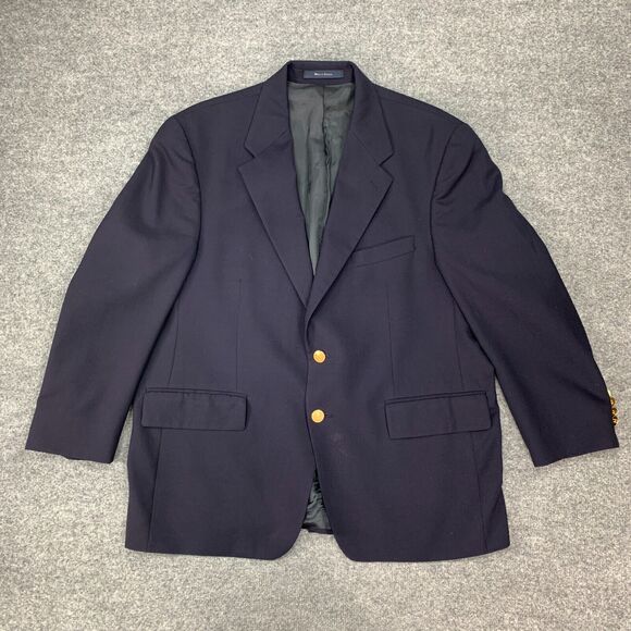 Vintage Chaps Ralph Lauren Blazer Mens 46 Navy Wool Gold Buttons Padded Shoulder - Picture 2 of 16